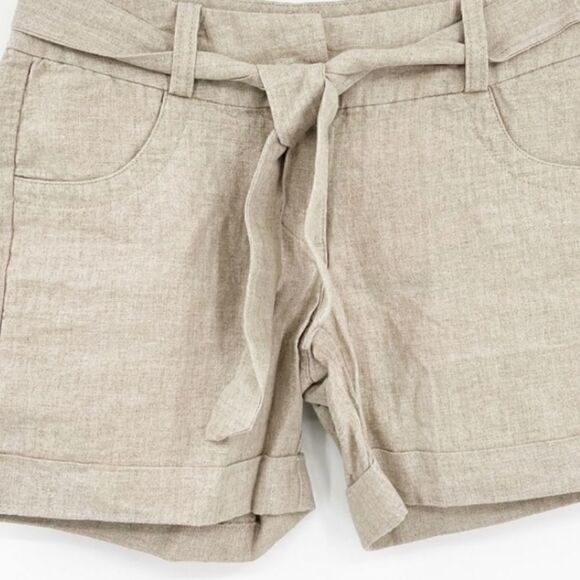 GARNET HILL  Linen Shorts with Cuffs and Tie Waist - Picture 5 of 9